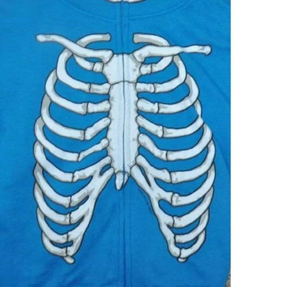 Skeleton Halloween Costume Hoodie Jacket 5/6 Blue Long Sleeves Hooded Zip Up